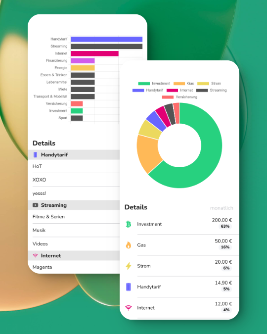 App Screens - Doughnut Grafik und Balkendiagramm