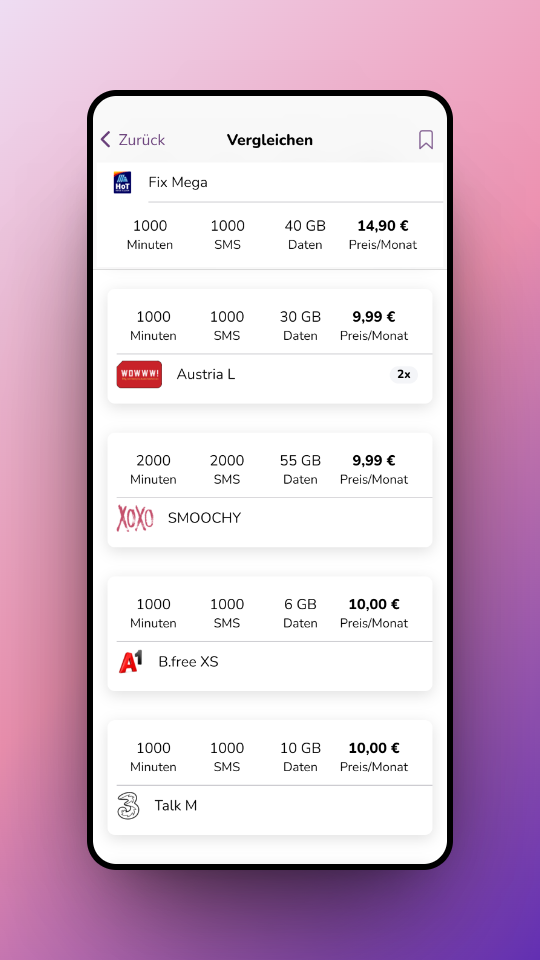 App Screen - Vergleich von Handytarifen