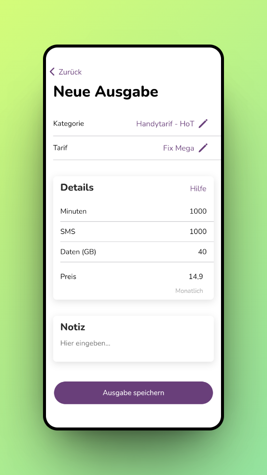 App Screen - Neue Ausgabe hinzufügen
